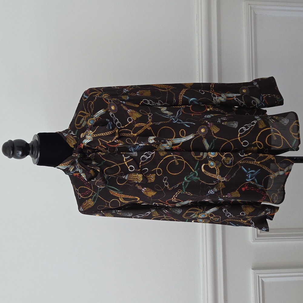Zara Black and Gold Patterned Women's Blouse